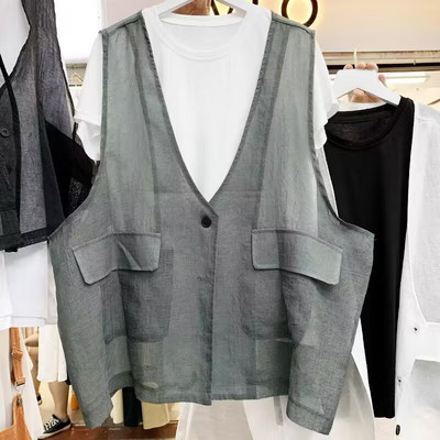 Γυναικεία γιλέκα 2023 Μινιμαλιστικό Κλασικό Casual Ρετρό Γυναικείο Ανοιξιάτικο Κορεάτικο στυλ Σχέδιο με λαιμόκοψη V Καθημερινή Μόδα Loose Pure