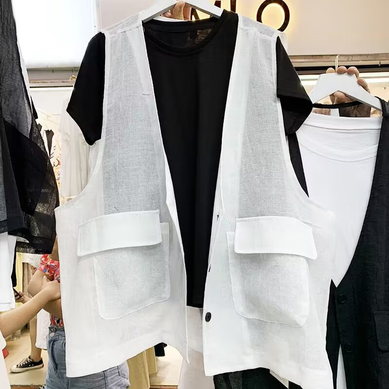 Γυναικεία γιλέκα 2023 Μινιμαλιστικό Κλασικό Casual Ρετρό Γυναικείο Ανοιξιάτικο Κορεάτικο στυλ Σχέδιο με λαιμόκοψη V Καθημερινή Μόδα Loose Pure