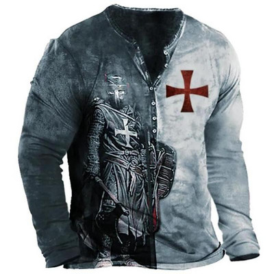 Modna cool velika muška majica dugih rukava, proljetna i jesenska retro modna majica dugih rukava s otisnutim gumbima.