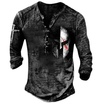 Modna cool velika muška majica dugih rukava, proljetna i jesenska retro modna majica dugih rukava s otisnutim gumbima.