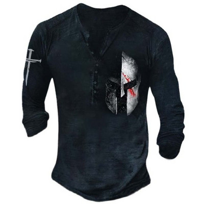 Modna cool velika muška majica dugih rukava, proljetna i jesenska retro modna majica dugih rukava s otisnutim gumbima.