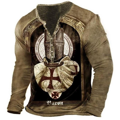 Modna cool velika muška majica dugih rukava, proljetna i jesenska retro modna majica dugih rukava s otisnutim gumbima.