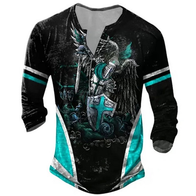 Modna cool velika muška majica dugih rukava, proljetna i jesenska retro modna majica dugih rukava s otisnutim gumbima.