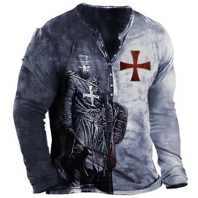 Modna cool velika muška majica dugih rukava, proljetna i jesenska retro modna majica dugih rukava s otisnutim gumbima.