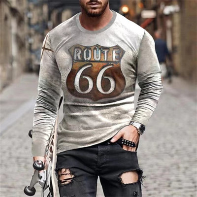 Καλοκαιρινό ανδρικό μπλουζάκι Fashion 66 Letter 3D Print μακρυμάνικο μπλουζάκι