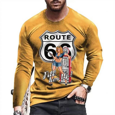 Καλοκαιρινό ανδρικό μπλουζάκι Fashion 66 Letter 3D Print μακρυμάνικο μπλουζάκι