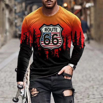 Καλοκαιρινό ανδρικό μπλουζάκι Fashion 66 Letter 3D Print μακρυμάνικο μπλουζάκι