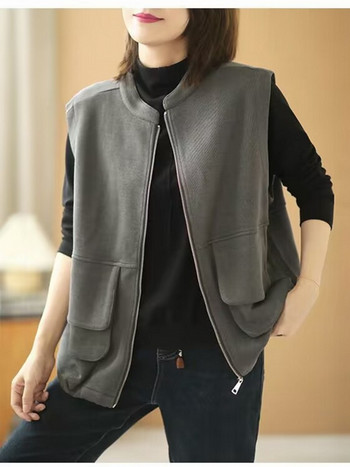 Γυναικεία μπλούζα με στάμπα 2023 Άνοιξη φθινόπωρο με λαιμόκοψη Γιλέκο αμάνικο ζακέτα Κορεατική μόδα Streetwear Leisure