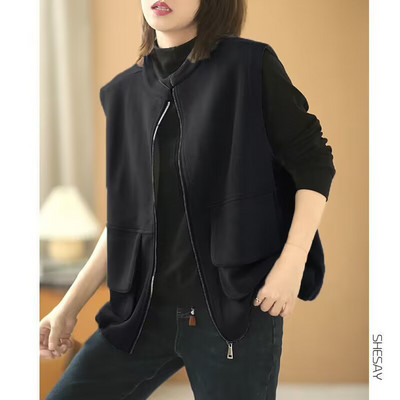 Naiste 2023. aasta prinditud dressipluus kevad-sügis o-kaelusega kampsun, vest Varrukateta kampsun jakk Korea mood tänavarõivad vaba aja veetmiseks