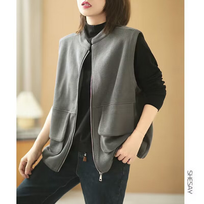 Naiste 2023. aasta prinditud dressipluus kevad-sügis o-kaelusega kampsun, vest Varrukateta kampsun jakk Korea mood tänavarõivad vaba aja veetmiseks