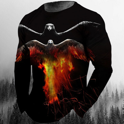 Vintage βαμβακερό μακρυμάνικο μπλουζάκι για άνδρες Animal print Ανδρικά μπλουζάκια 3D Eagle Graphic Streetwear Oversized Μπλουζάκι Ανδρικά ρούχα