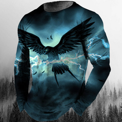 Vintage βαμβακερό μακρυμάνικο μπλουζάκι για άνδρες Animal print Ανδρικά μπλουζάκια 3D Eagle Graphic Streetwear Oversized Μπλουζάκι Ανδρικά ρούχα