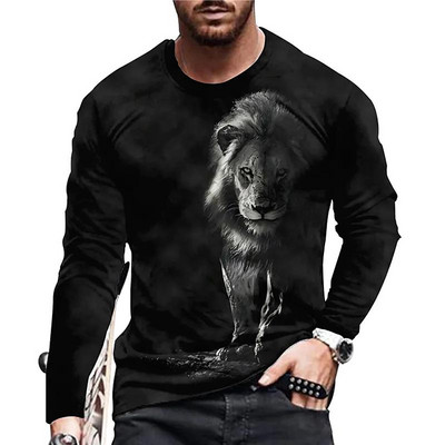 Vintage printiga T-särk 3d Tiigri ja lõvi särk Loomade pikkade varrukatega lahtise O-kaelusega suvised puuvillased loomade topid Oversized 5xl meeste riided