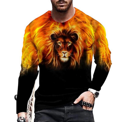 Vintage printiga T-särk 3d Tiigri ja lõvi särk Loomade pikkade varrukatega lahtise O-kaelusega suvised puuvillased loomade topid Oversized 5xl meeste riided