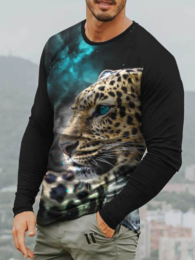 Vintage printiga T-särk 3d Tiigri ja lõvi särk Loomade pikkade varrukatega lahtise O-kaelusega suvised puuvillased loomade topid Oversized 5xl meeste riided