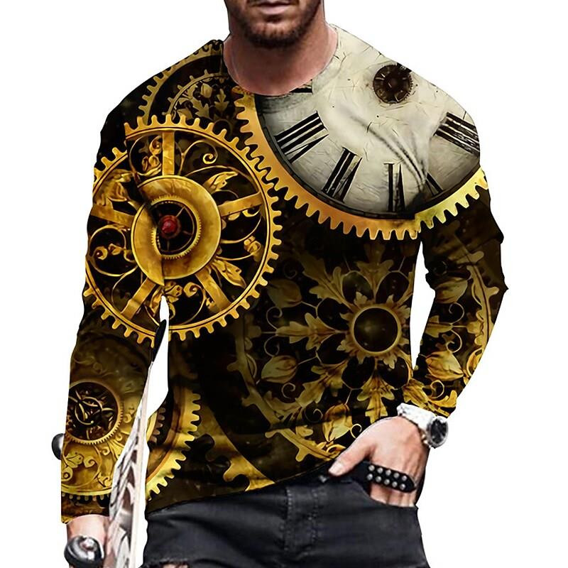 2022 Vintage T-shirt s printom 3d sat majica dugih rukava sat dugih rukava ležerna O izrez 5xl pamučna košulja prevelike majice majica muška odjeća