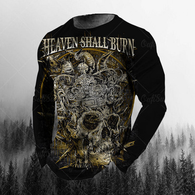 Vintage ανδρικά μακρυμάνικα μπλουζάκια 3d printed Skull Long T-shirt για άντρες Street O Neck Πουλόβερ μεγάλου μεγέθους Ανδρικά ρούχα