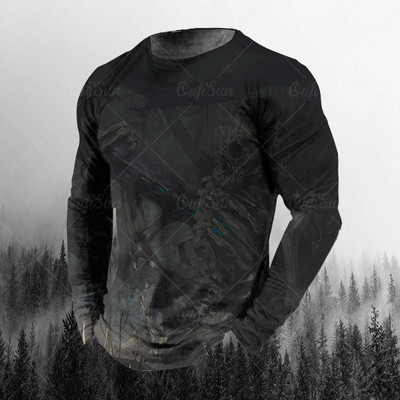 Vintage ανδρικά μακρυμάνικα μπλουζάκια 3d printed Skull Long T-shirt για άντρες Street O Neck Πουλόβερ μεγάλου μεγέθους Ανδρικά ρούχα