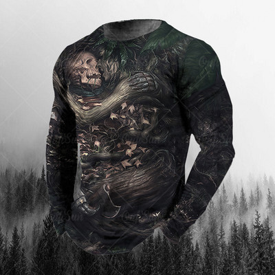 Vintage ανδρικά μακρυμάνικα μπλουζάκια 3d printed Skull Long T-shirt για άντρες Street O Neck Πουλόβερ μεγάλου μεγέθους Ανδρικά ρούχα