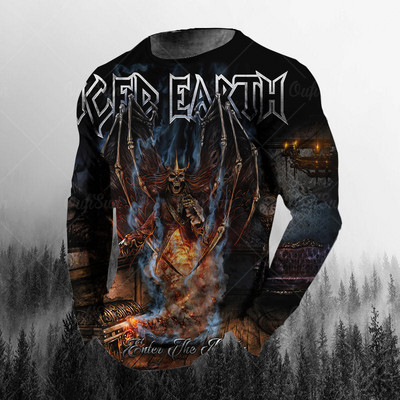 Vintage ανδρικά μακρυμάνικα μπλουζάκια 3d printed Skull Long T-shirt για άντρες Street O Neck Πουλόβερ μεγάλου μεγέθους Ανδρικά ρούχα