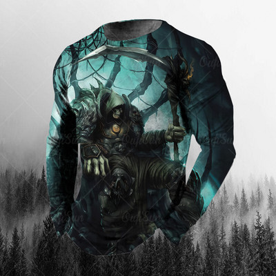 Vintage ανδρικά μακρυμάνικα μπλουζάκια 3d printed Skull Long T-shirt για άντρες Street O Neck Πουλόβερ μεγάλου μεγέθους Ανδρικά ρούχα