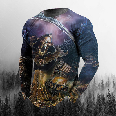 Vintage ανδρικά μακρυμάνικα μπλουζάκια 3d printed Skull Long T-shirt για άντρες Street O Neck Πουλόβερ μεγάλου μεγέθους Ανδρικά ρούχα
