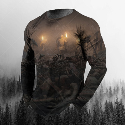 Vintage ανδρικά μακρυμάνικα μπλουζάκια 3d printed Skull Long T-shirt για άντρες Street O Neck Πουλόβερ μεγάλου μεγέθους Ανδρικά ρούχα