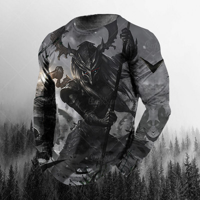 Vintage ανδρικά μακρυμάνικα μπλουζάκια 3d printed Skull Long T-shirt για άντρες Street O Neck Πουλόβερ μεγάλου μεγέθους Ανδρικά ρούχα