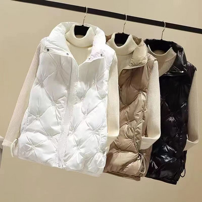 Új 2023 őszi és téli mellény női kabáttartó gallér meleg mellény női kabát divatos felsőruházat fekete