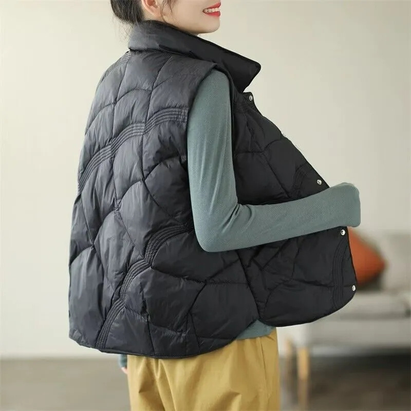 Φθινόπωρο χειμερινό 2023 πουπουλένιο γιλέκο Γυναικείο φαρδύ χοντρό ζεστό παλτό Γυναικείο αμάνικο γιλέκο Parkas Πανωφόρι σακάκι