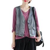 2022 Νέο ανοιξιάτικο φθινοπωρινό τζιν γιλέκο Γυναικείο ρετρό αμάνικο κοντό τζιν γιλέκο Γυναικείο παλτό Casual σακάκια Γυναικεία μπλουζάκια