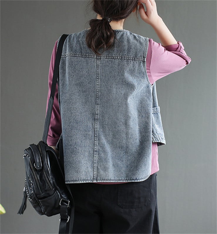 2022 Νέο ανοιξιάτικο φθινοπωρινό τζιν γιλέκο Γυναικείο ρετρό αμάνικο κοντό τζιν γιλέκο Γυναικείο παλτό Casual σακάκια Γυναικεία μπλουζάκια