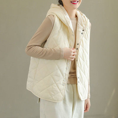 Νέο γυναικείο βαμβακερό γιλέκο με επένδυση Γυναικείο φθινοπωρινό χειμώνα Ζεστό κορεάτικο κομψό casual ελαφρύ, μασίφ γιλέκο parka, γυναικεία ρούχα