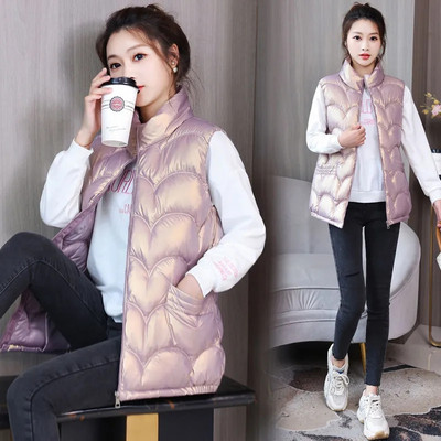 Χειμώνας 2023 Νέες Γυναικείες Ζεστό γυαλιστερό πουπουλένιο βαμβακερό μπουφάν πάρκα μόδας Leisure Άνετο γυναικείο γιλέκο Παχύ γυναικείο παλτό