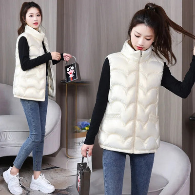 Χειμώνας 2023 Νέες Γυναικείες Ζεστό γυαλιστερό πουπουλένιο βαμβακερό μπουφάν πάρκα μόδας Leisure Άνετο γυναικείο γιλέκο Παχύ γυναικείο παλτό