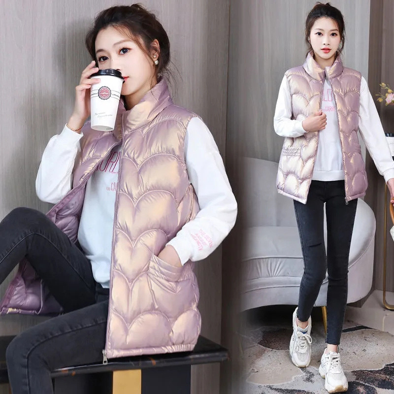 Χειμώνας 2023 Νέες Γυναικείες Ζεστό γυαλιστερό πουπουλένιο βαμβακερό μπουφάν πάρκα μόδας Leisure Άνετο γυναικείο γιλέκο Παχύ γυναικείο παλτό