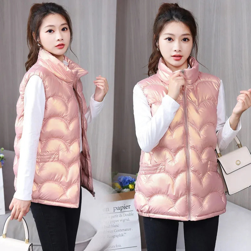 Χειμώνας 2023 Νέες Γυναικείες Ζεστό γυαλιστερό πουπουλένιο βαμβακερό μπουφάν πάρκα μόδας Leisure Άνετο γυναικείο γιλέκο Παχύ γυναικείο παλτό