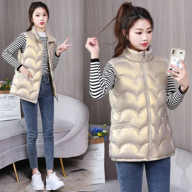 Χειμώνας 2023 Νέες Γυναικείες Ζεστό γυαλιστερό πουπουλένιο βαμβακερό μπουφάν πάρκα μόδας Leisure Άνετο γυναικείο γιλέκο Παχύ γυναικείο παλτό