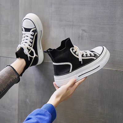 2022 Φθινόπωρο και Χειμώνας Νέα Γυναικεία Παπούτσια Ψηλά Πλεκτά Βουλκανιζέ Παπούτσια Γυναικεία Casual Παπούτσια Άνετα και αναπνεύσιμα αθλητικά παπούτσια