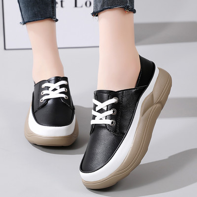 Uued 2023. aasta kevadsuvised naiste nahast Korea paksu tallaga tüdrukute vabaajajalatsid Trend Vulcanized Shoes Naiste tossud