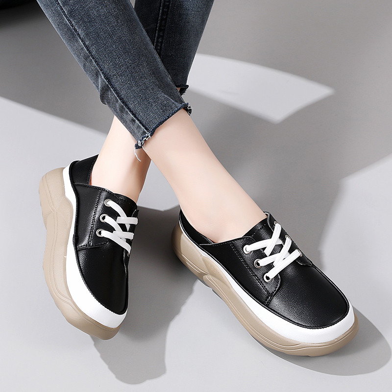 Uued 2023. aasta kevadsuvised naiste nahast Korea paksu tallaga tüdrukute vabaajajalatsid Trend Vulcanized Shoes Naiste tossud