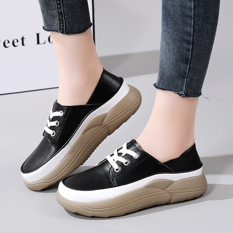 Uued 2023. aasta kevadsuvised naiste nahast Korea paksu tallaga tüdrukute vabaajajalatsid Trend Vulcanized Shoes Naiste tossud