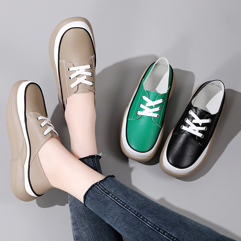 Uued 2023. aasta kevadsuvised naiste nahast Korea paksu tallaga tüdrukute vabaajajalatsid Trend Vulcanized Shoes Naiste tossud