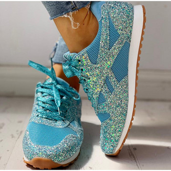 Дамски маратонки Спортни обувки с блясък на пайети Дишаща мрежа Ежедневни маратонки на открито Вулканизирани обувки Обувки Zapatillas Mujer