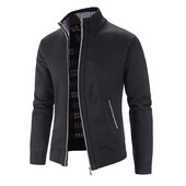 Jachetă tricotată caldă de iarnă Pulovere cu guler în picioare Cardigan Fermoar Pulover simplu ocazional haină Îmbrăcăminte pentru bărbați