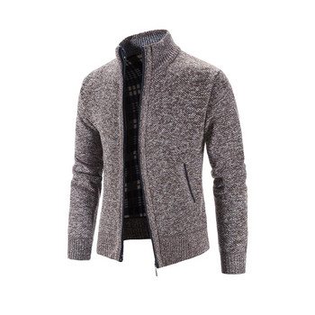 Зимно топло плетено джъмпърно яке с яка и яка, пуловери, жилетка с цип, обикновен ежедневен пуловер, палто, мъжко облекло