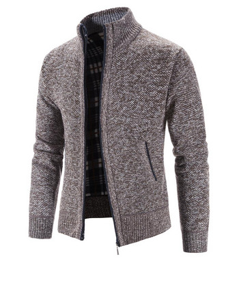 Зимно топло плетено джъмпърно яке с яка и яка, пуловери, жилетка с цип, обикновен ежедневен пуловер, палто, мъжко облекло