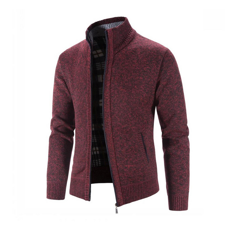 Jachetă tricotată caldă de iarnă Pulovere cu guler în picioare Cardigan Fermoar Pulover simplu ocazional haină Îmbrăcăminte pentru bărbați