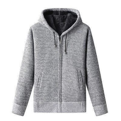 Pulover pentru bărbați cu glugă, tricot din lână, căptușeală Cardigan pentru bărbați, toamnă iarnă, îmbrăcăminte exterioară solidă, hanorace, îmbrăcăminte vintage