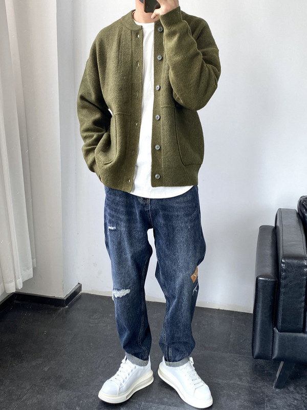 Άνοιξη 2023 New Light Πολυτελής Μόδα Ζακέτα Ανδρικά Πλεκτά Πουλόβερ Στρογγυλό Σακάκι Φαρδύ πουλόβερ Μπουτίκ Φόρεμα SimpleStyle